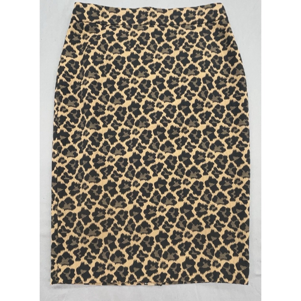 Talbots Pencil Skirt 4 Brown Black Leopard Animal Print Jacquard‎ Retro Chic New